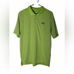 Under Armour Men's Lime Green Striped Polo Medium